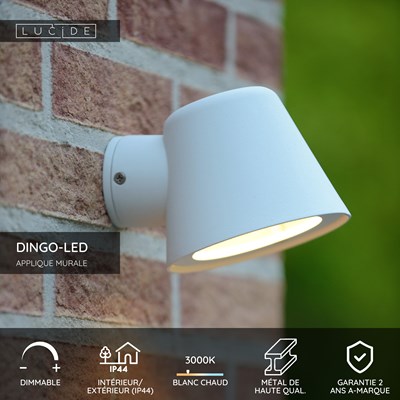 Lucide DINGO-LED - Applique murale Intérieur/Extérieur - LED Dim. - GU10 - 1x5W 3000K - IP44 - Blanc